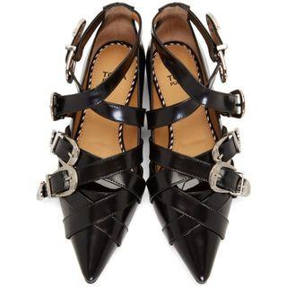 Toga pulla*2 Black Buckles Ballerina Flats/ T-straps bump heels