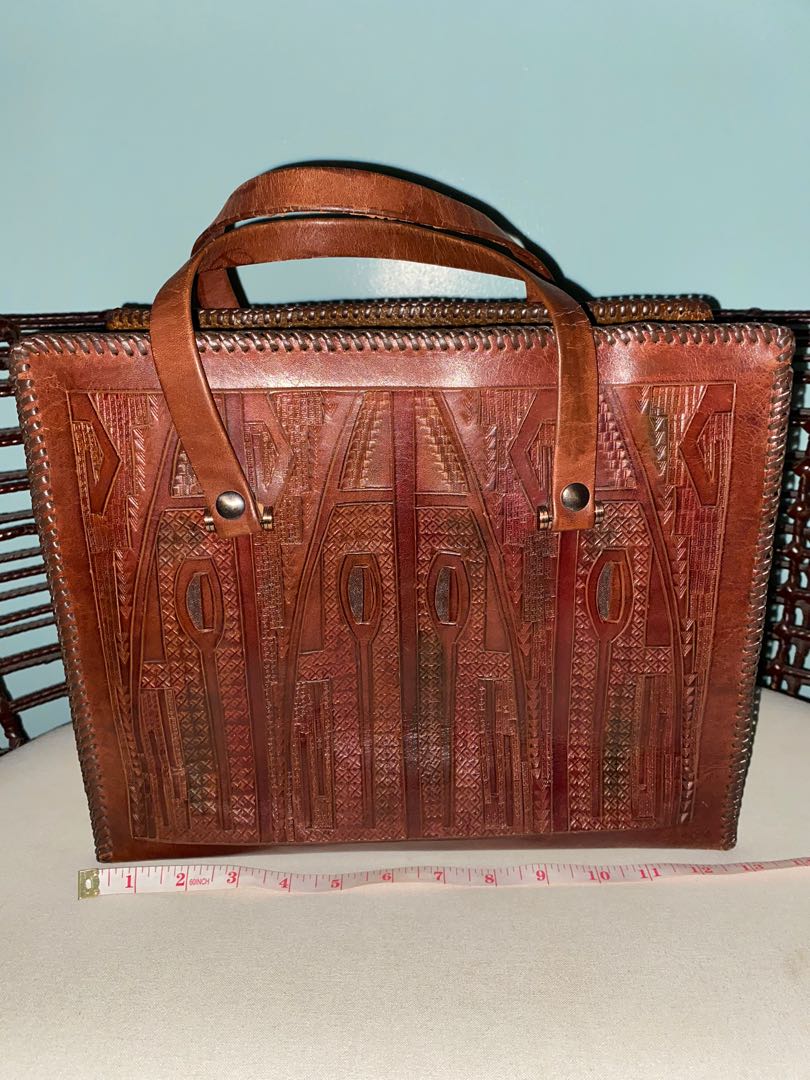 tooled leather tote