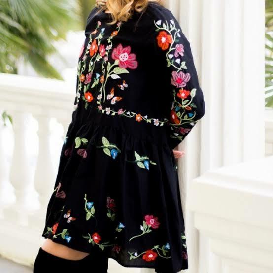 Zara black floral embroidered dress clearance