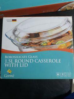1.5L glass round casserole with lid