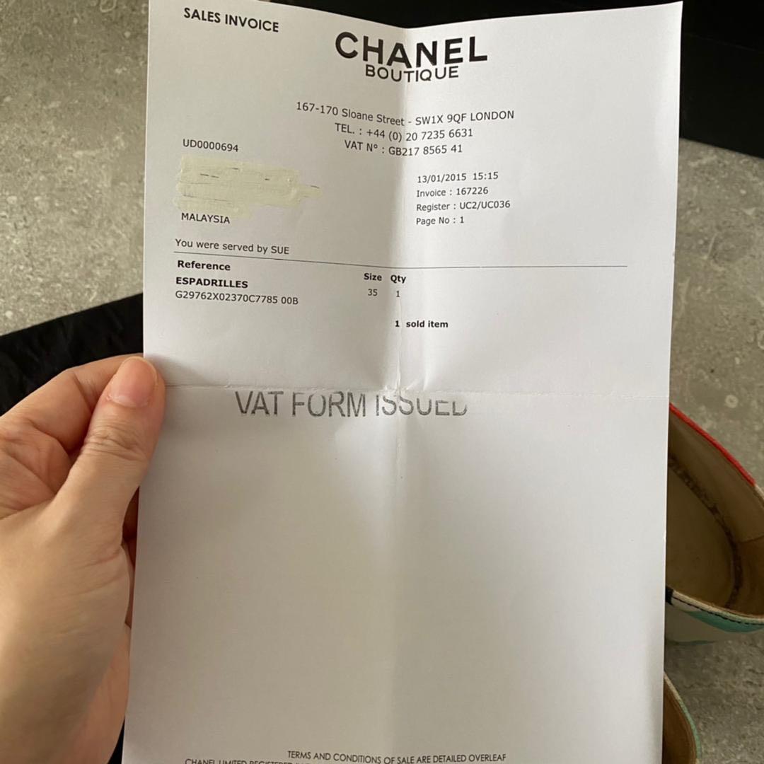 Chanel receipt on sale authentic