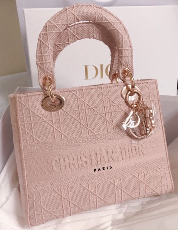 Dior Lady Medium Lady D-Lite Bag Cannage Embroidery Rosewood Pink Hard