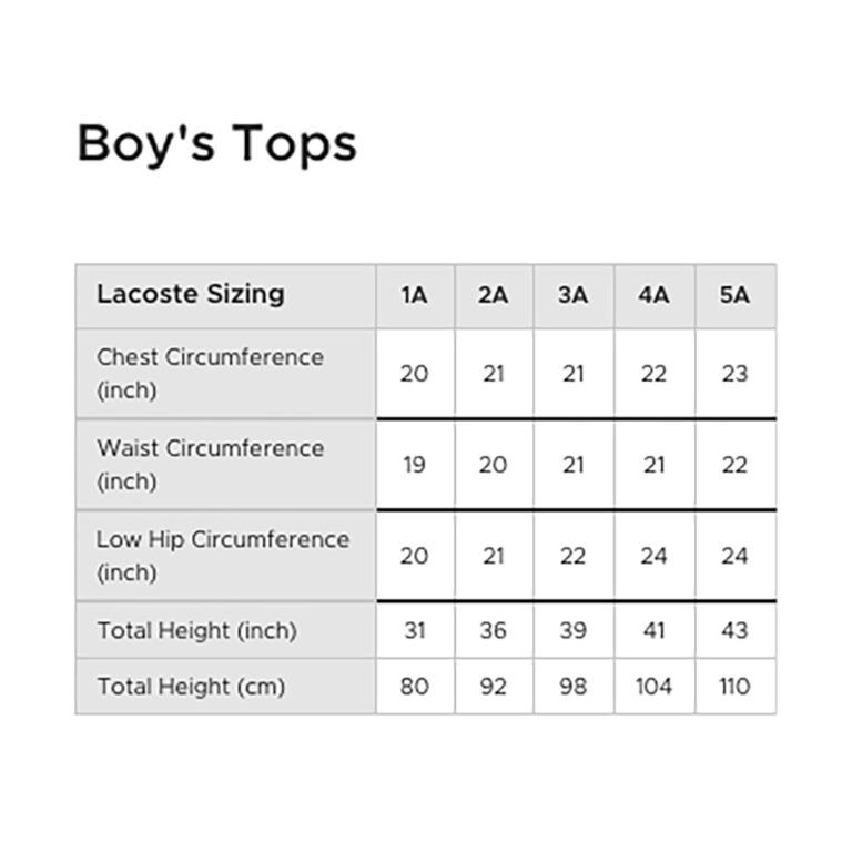 Lacoste kids on sale sizing