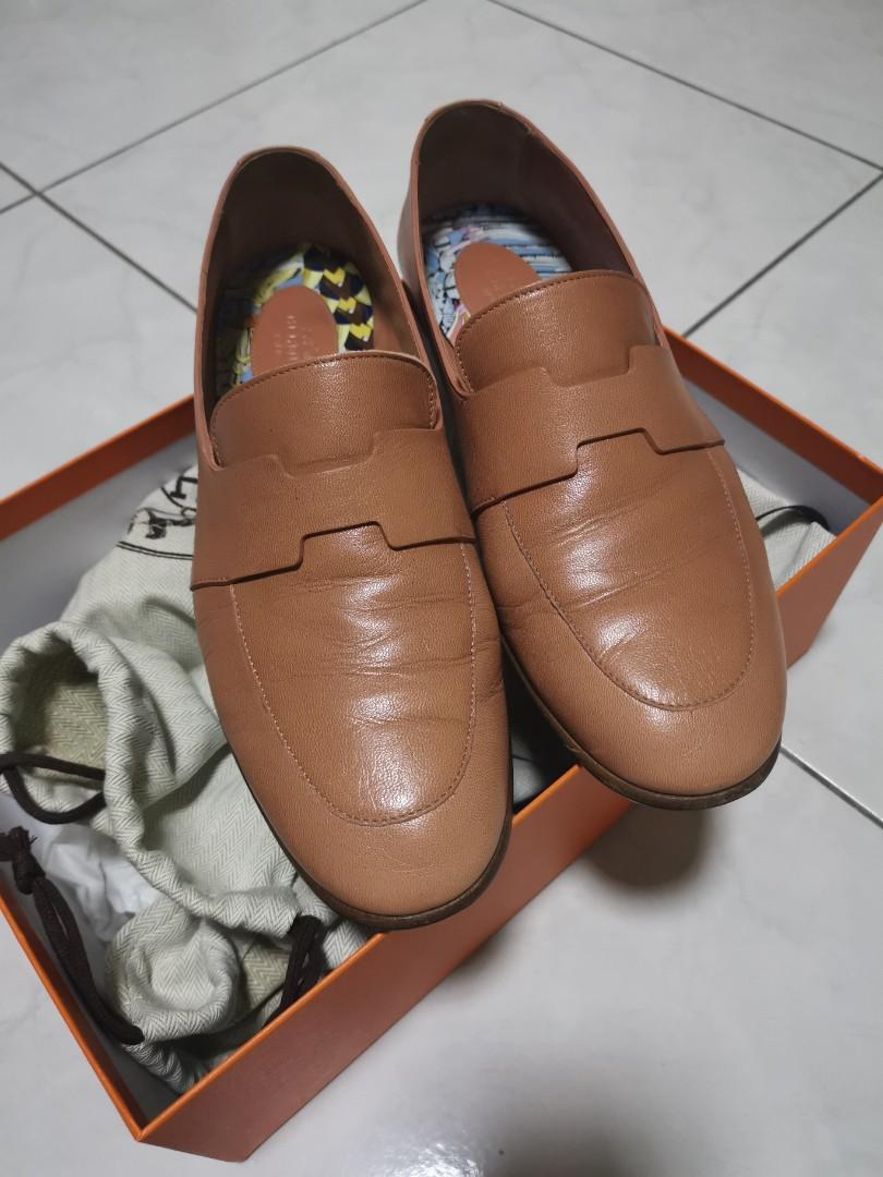 NEW HERMES SHOES IRVING 18 ETOUPE LEATHER 38.5