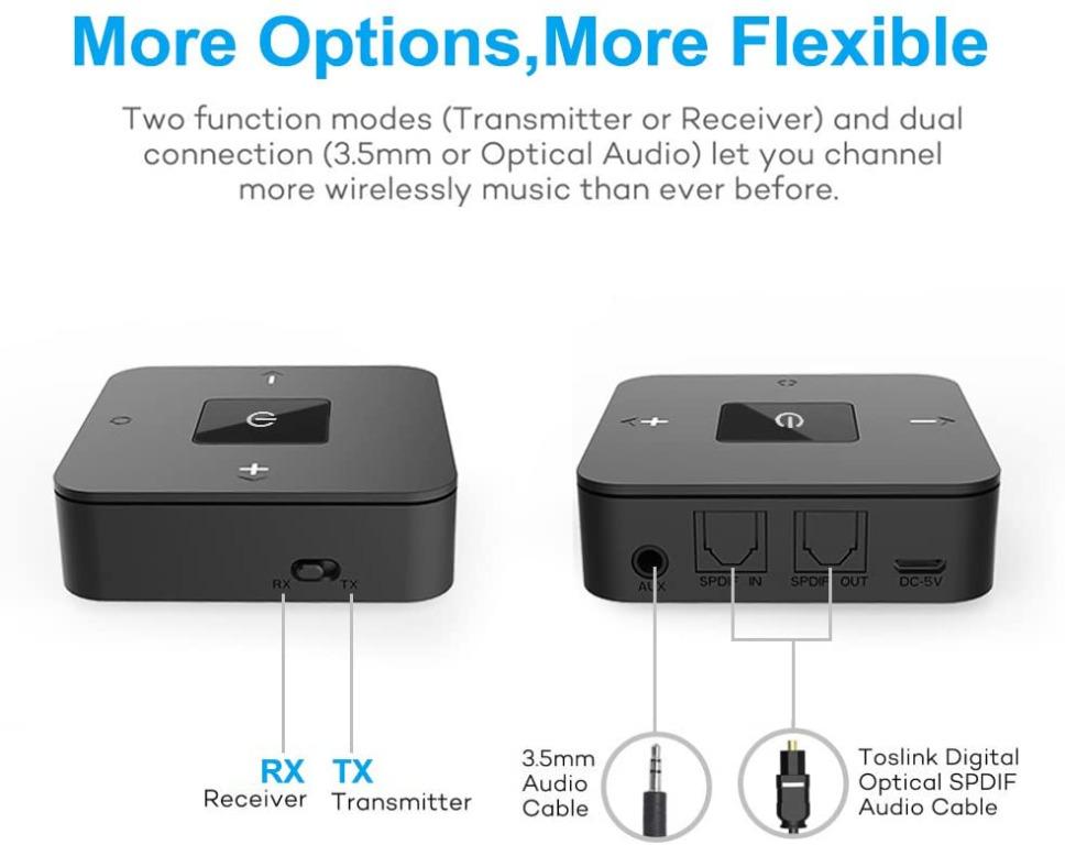 Friencity Bluetooth V5.0 Transmitter Receiver for TV 2 in 1 Wireless Bluetooth Audio Adapter for PC Home Stereo PS4 XBOX DVD MP3 Speaker Headphones APTX Low Latency with 3.5mm AUX Digital Optical TV