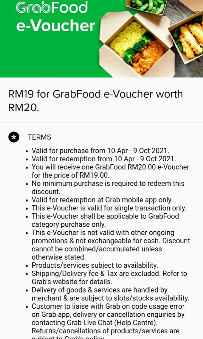 Grabfood evoucher from Hotlink promotion worth RM 20 for RM 15 only