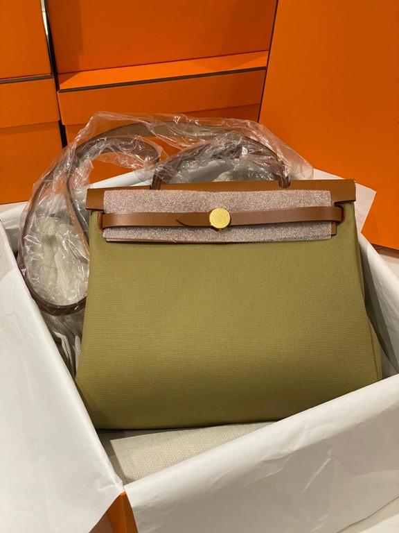 Hermes Herbag 31 Poussiere/Fauve Y stamp - THE PURSE AFFAIR