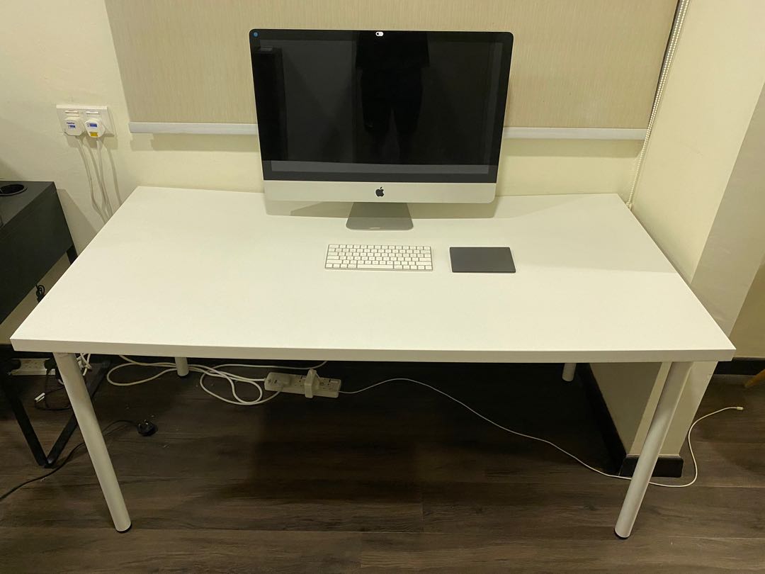 Ikea Linnmon Table Top (75x150cm) and Adils Leg, white, Furniture