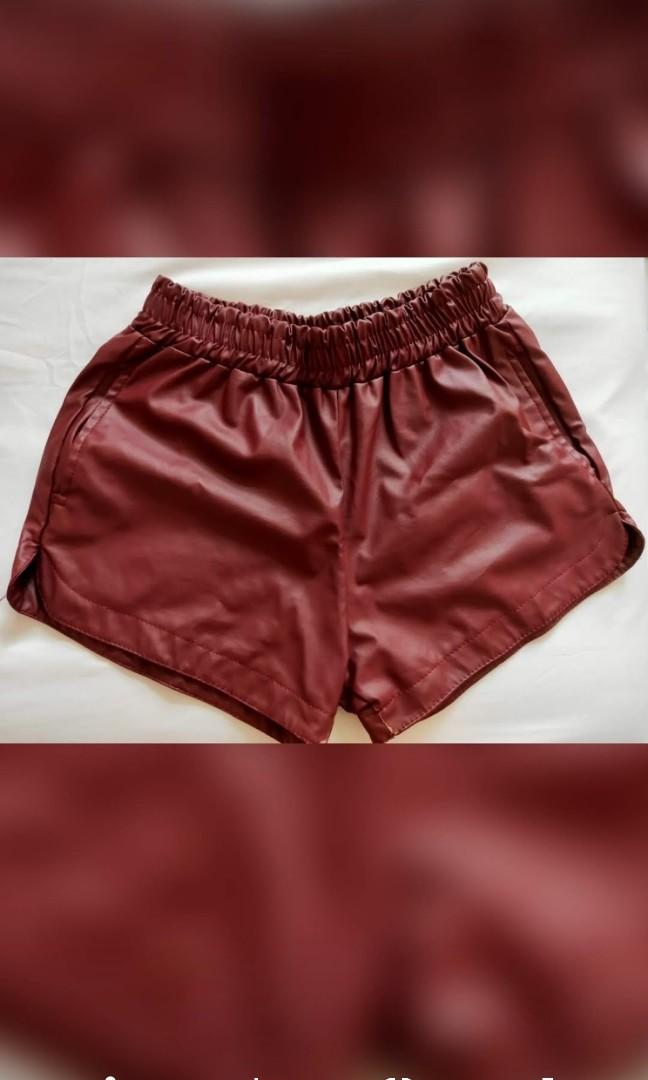 Maroon Leather Shorts