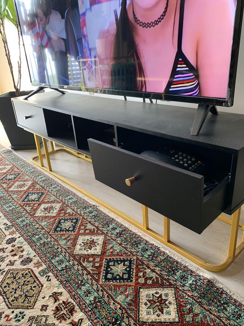 Nordic TV Black And Gold, Furniture & Home Living, Furniture, TV Consoles on Carousell