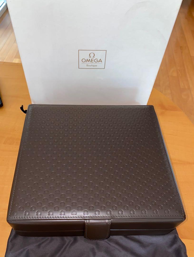Omega embossed logo fine leather watch box for 6 watches brown