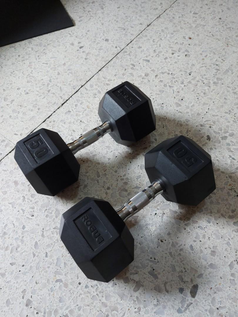 Rogue 50lb Hex Dumbbells Sports Equipment Exercise Fitness