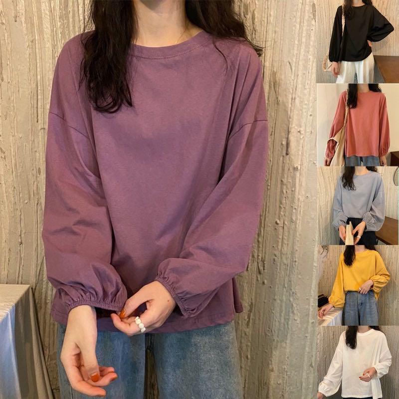 Long Sleeve T-shirts Women Spring Solid Korean Slim Fashion