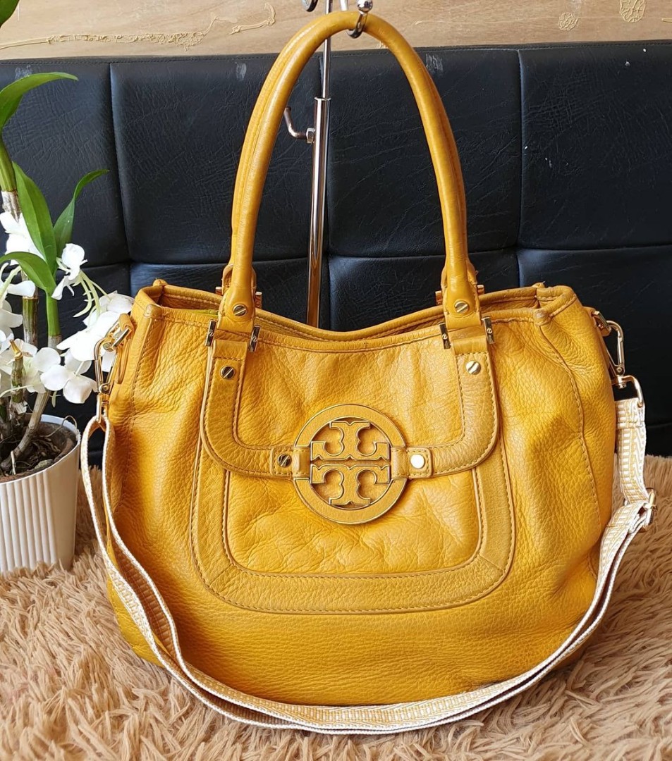 Tory Burch mustard Amanda tote with complementing replacement long strap.  Good condition, minor signs of use and cleaning only, Luxury, Bags &  Wallets on Carousell
