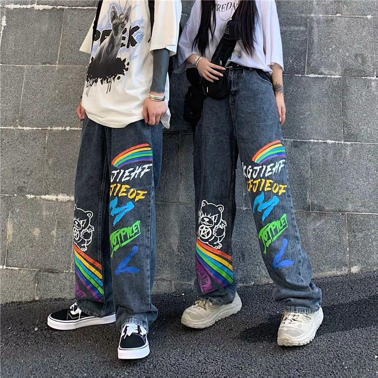 PO { 2 COLOURS} Flare Jeans Long Pants Skinny Jeans Baggy Oversized Denim  Uzzlang Aesthetic Korean Trendy Blue Black, Women's Fashion, Bottoms, Jeans  & Leggings on Carousell