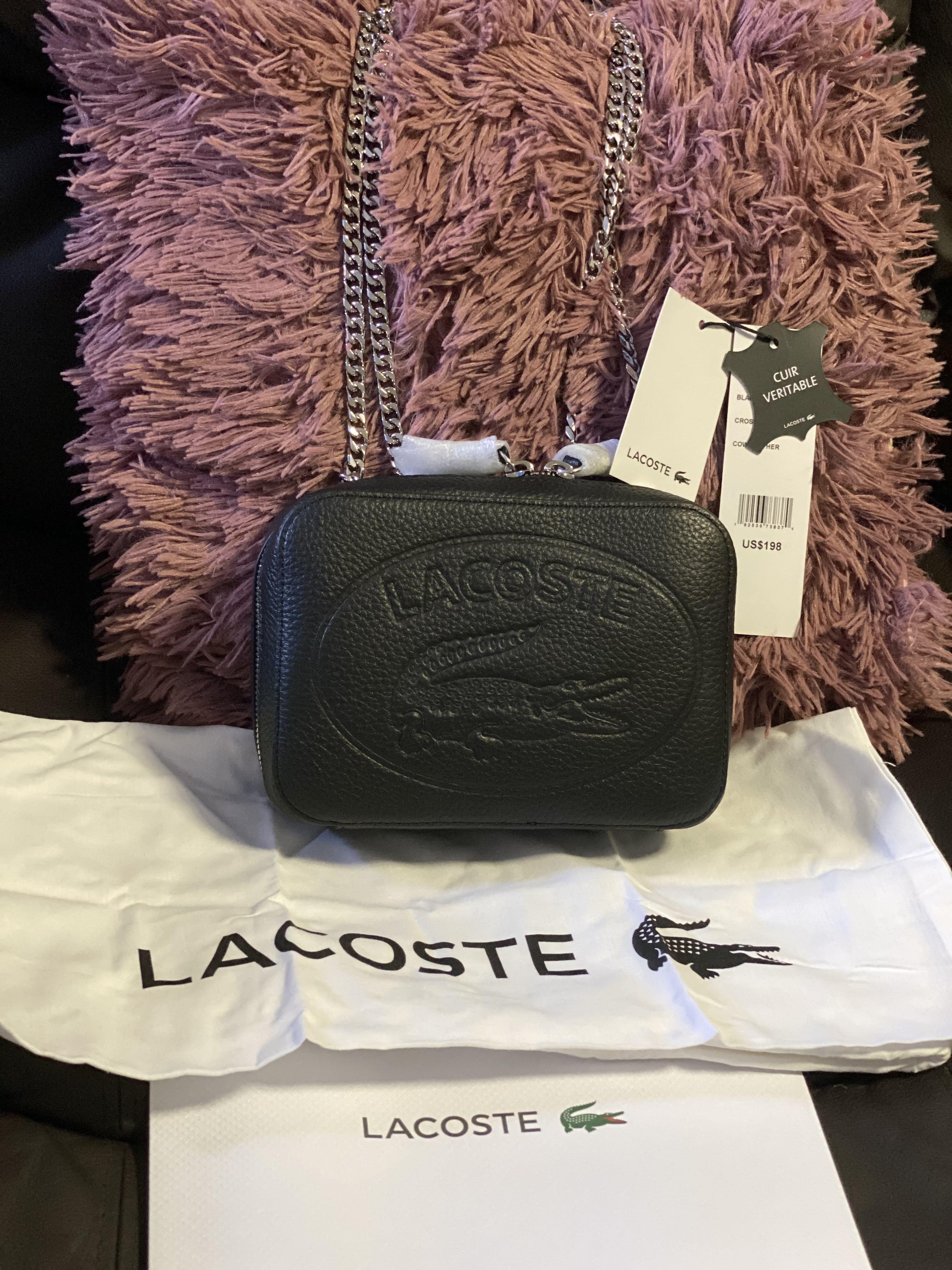 Lacoste Women's Croco Crew Small Shoulder Bag, Black, One Size US
