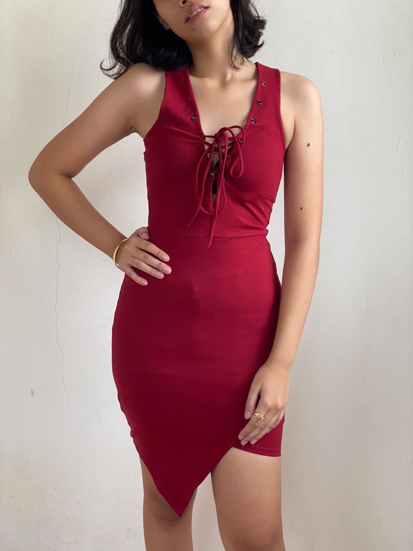 CRISS CROSS RED FITTED DRESS, Women's Fashion, Dresses & Sets, Dresses on  Carousell