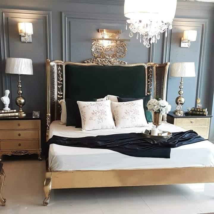 Emporium European King Bed Frame Solid Wood Black Velvet Champagne Gold Leaf Furniture Beds Mattresses On Carousell