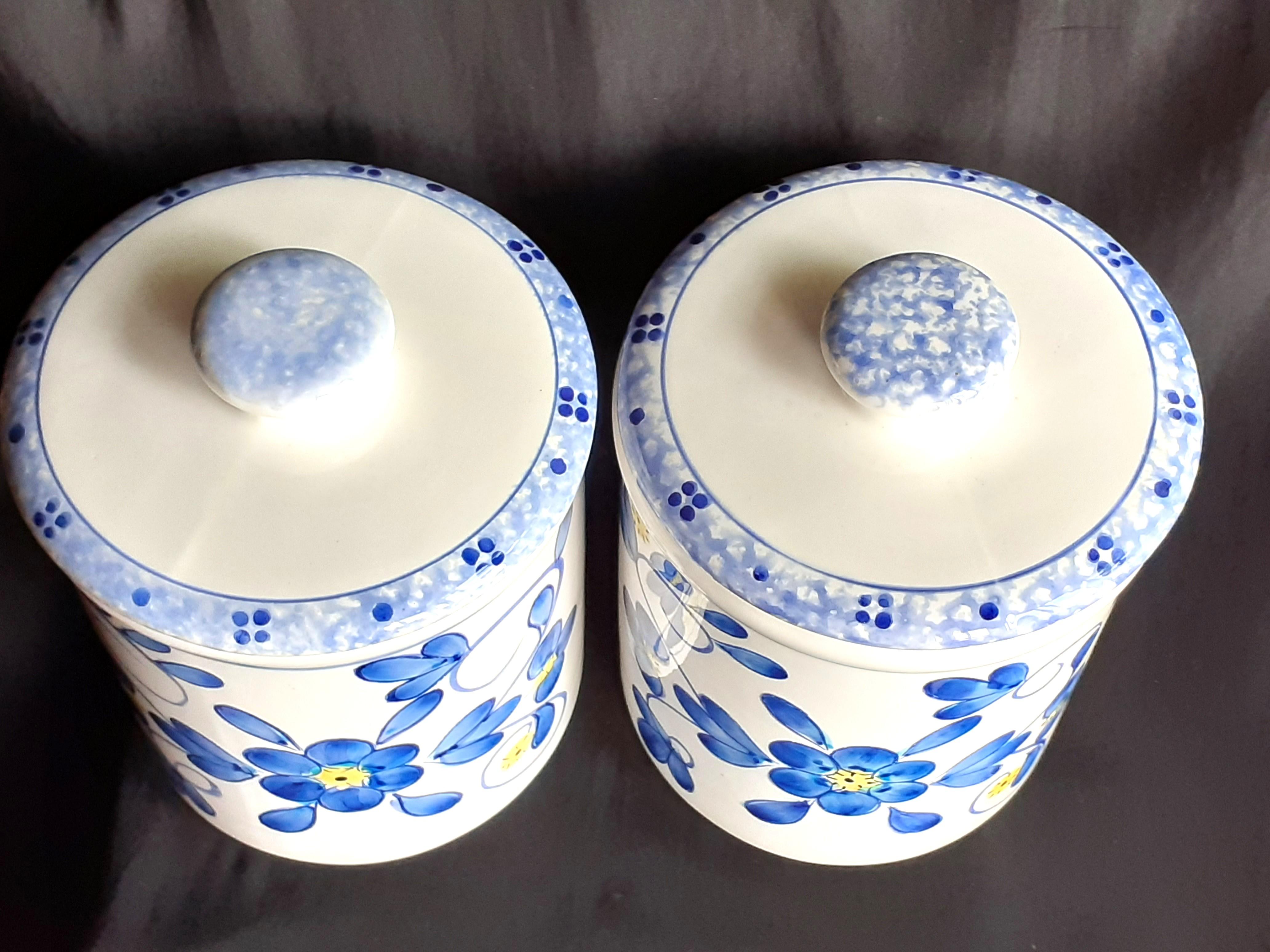 Kitchen canisters, ceramic, 1 pair, never used (Category: Food Organization & Storage) located in Muntinlupa City. Submitted by 25brent (Listing ID 1082295102, Image 3). Description: Never used, just kept in storage. With a shallow indentation on and near the rim of each, a factory defect. There is some crazing on the enamel glaze on a section of one canister. One of the lids is slightly chipped. P1,200 for the pair, excluding shipping cost. Paym