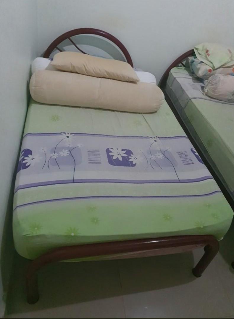 Metal frame wood base super single bed x2, Furniture & Home Living