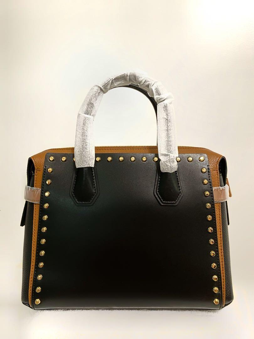 Michael Kors MK Mercer Studded Leather Belted Satchel M Luxury