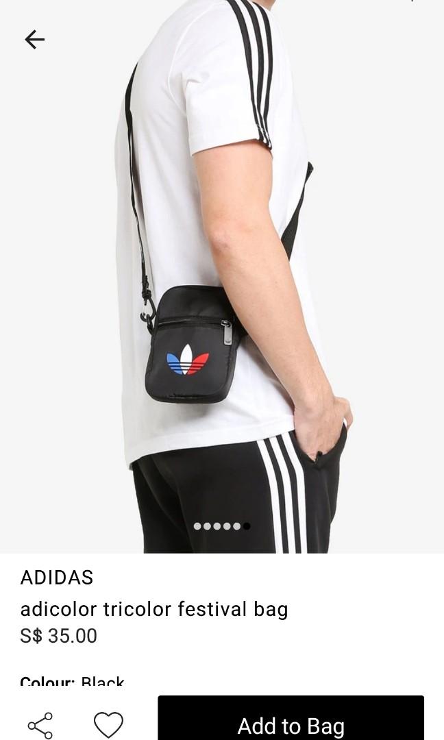 NEW Authentic Adidas Tricolor Festival Bag, Sling Bag, Crossbody bag, Small  bag, Shoulder strap, in Black, Men's Fashion, Bags, Belt bags, Clutches and  Pouches on Carousell