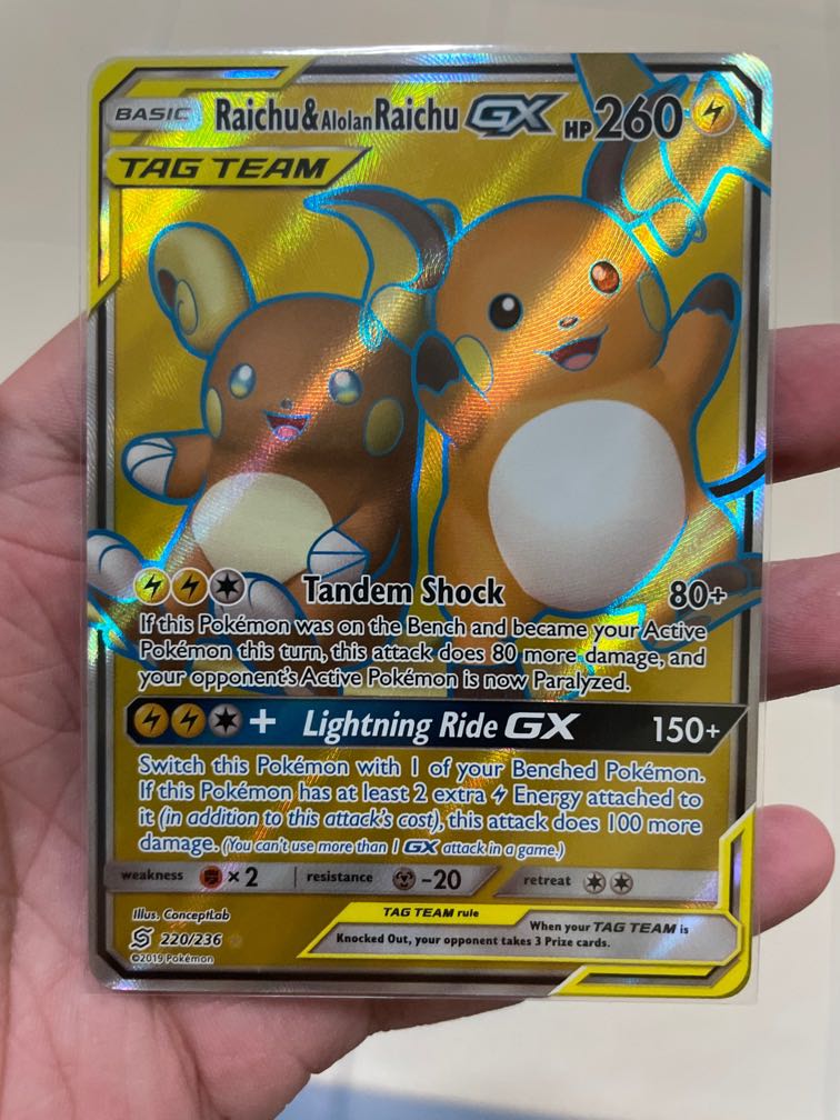 Pokemon TCG Raichu & Alolan Raichu GX 220/236 Full Art Ultra Rare