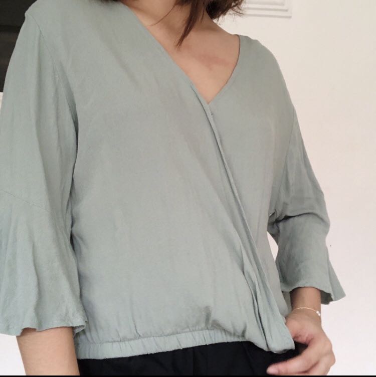 Sage Green Blouse, Women's Fashion 