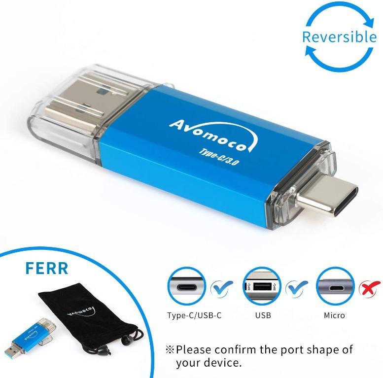 Tt058 Avomoco Usb 3 0 Flash Drive 128 Gb Type C Dual Flash High Speed For Usb C Smartphones And Tablets Not For Micro Usb Port Blue Computers Tech Parts
