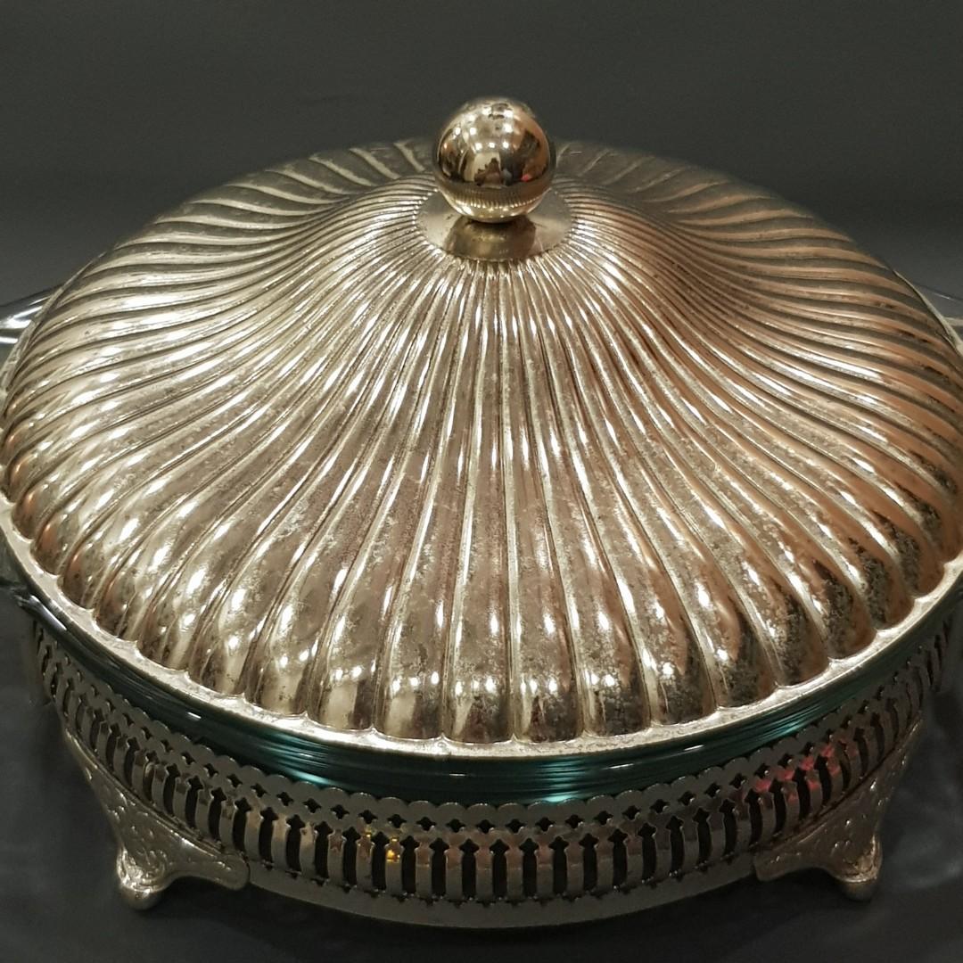 Vintage silverplated elegant casserole set with dome cover and table