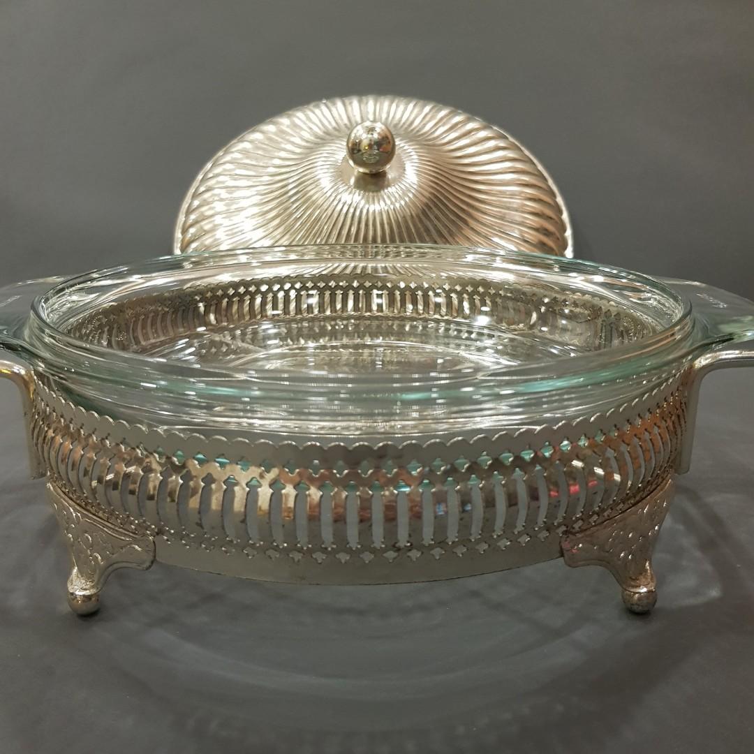 Vintage silverplated elegant casserole set with dome cover and table