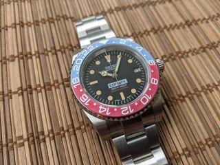Vintage Sub Series, Customized Seiko Watch Mod, faux patina dial.