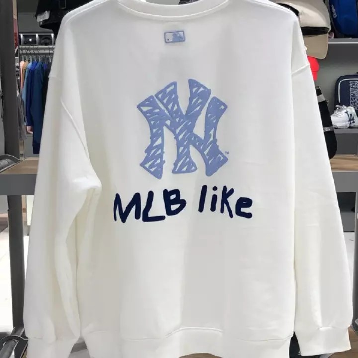 MLB Korea Unisex Basic Bling Mego Logo Oversized Sweatshirt La Dodgers Navy