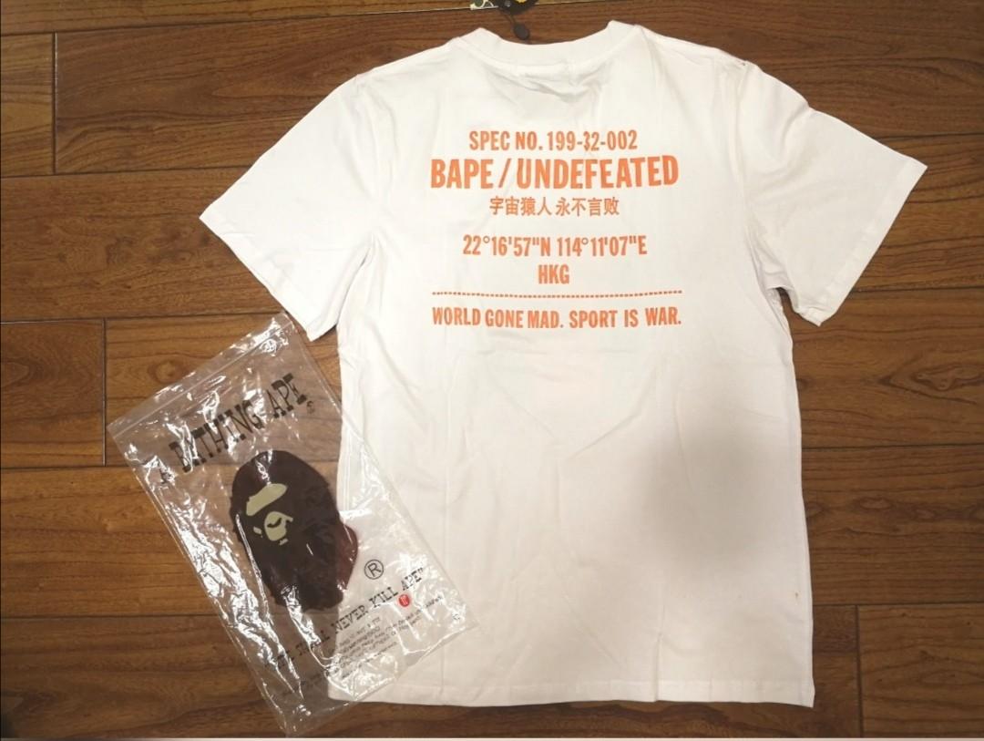 L&XL)Undefeated Bape Tee White Orange, 男裝, 上身及套裝, T-shirt