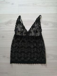 y2k black lace mesh overlay top