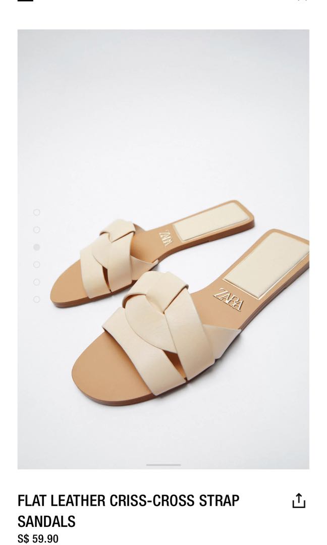 Zara Flat leather sandals with wide crisscross straps. Metal studs