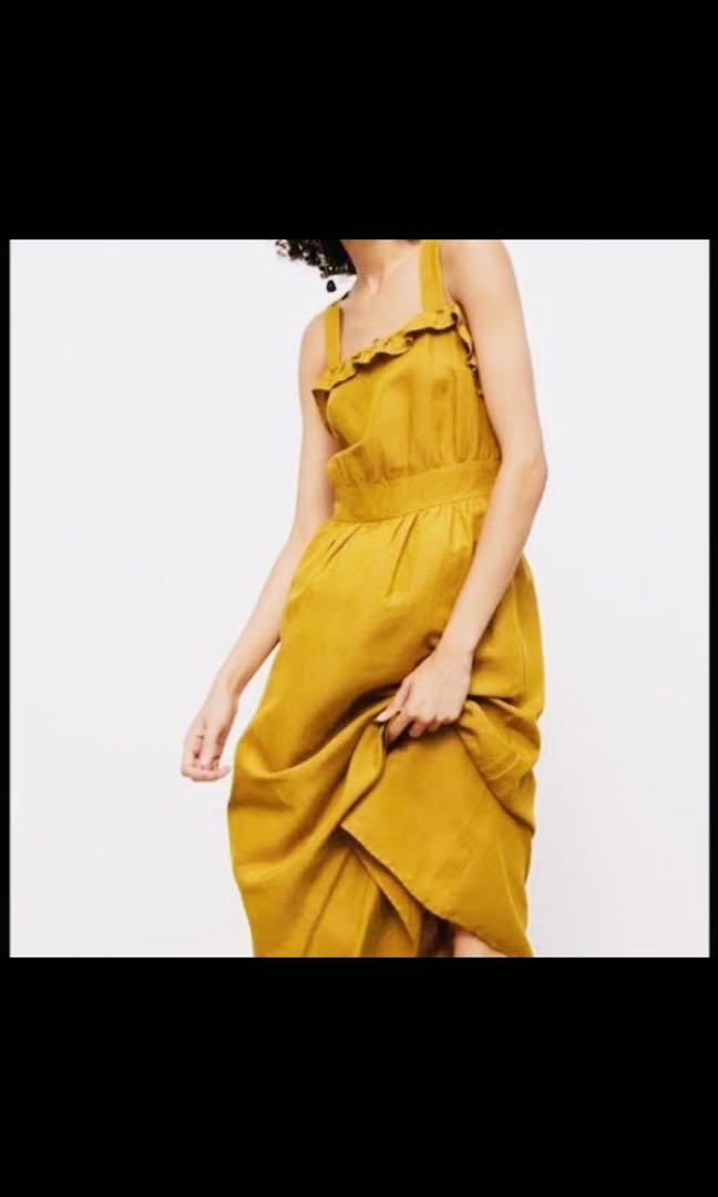 Zara mustard clearance midi dress