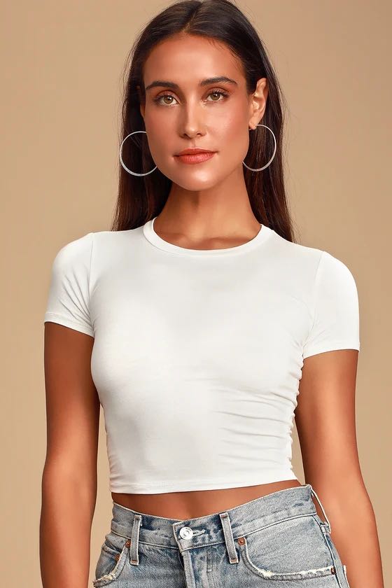White fitted cropped t shirt clearance