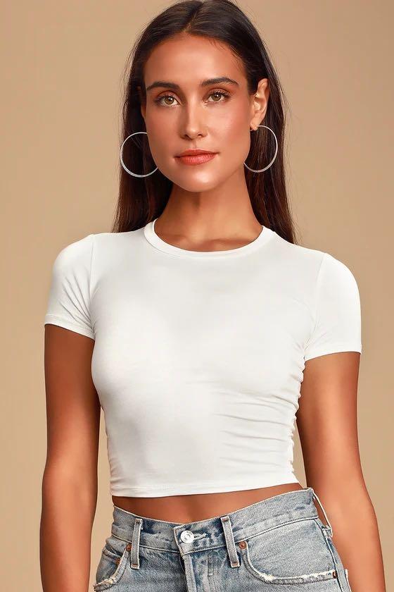 White fitted crop clearance top