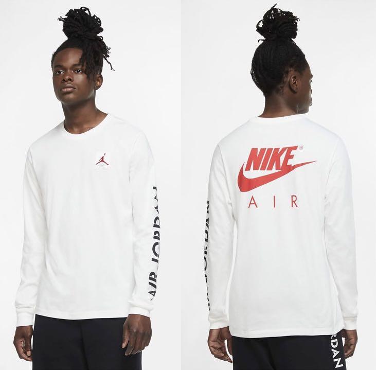 white and red long sleeve graphic tee