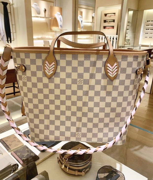 Authentic Louis Vuitton Neverfull MM Tote Bag in Damier Azur Canvas with  braided leather shoulder strap, Luxury, Bags & Wallets on Carousell