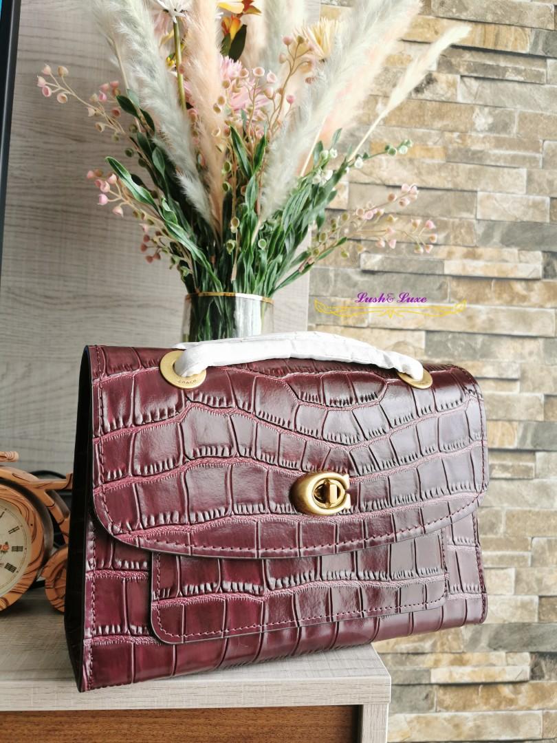 Coach Parker Crocodile Embossed Leather Chain Shoulder Bag