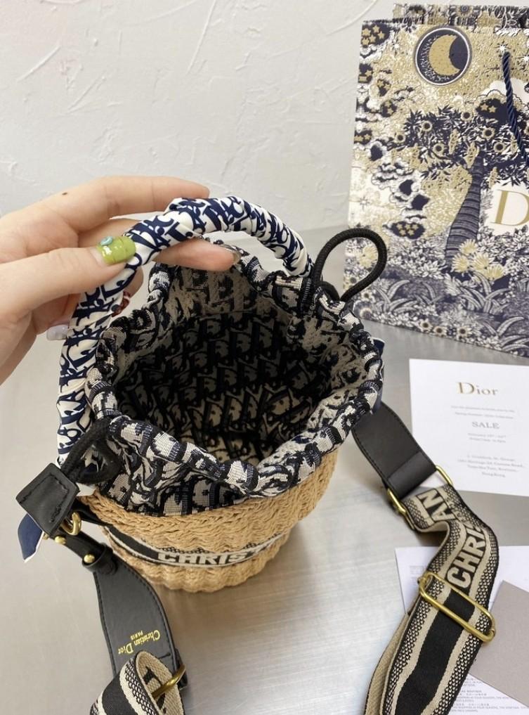 Dior straw bucket bag, Women's Fashion, Bags & Wallets, Crossbody Bags