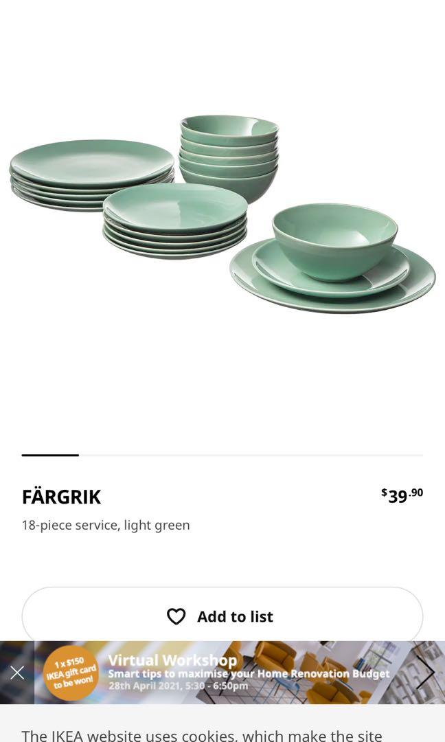 Ikea fargrik 18 pieces set, Furniture & Home Living, Kitchenware