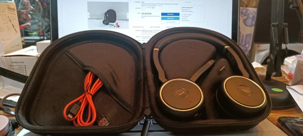 Jabra Evolve 75 Wireless Bluetooth Headset HSC040W w Jabra Link 370 USB Adapter