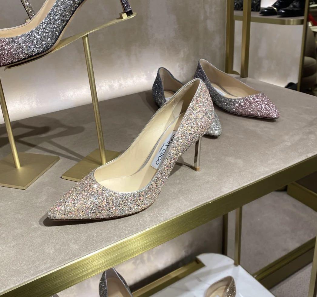 Jimmy Choo Romy 100 Pumps Heels Viola Mix Glitter Pumps 35.5 36