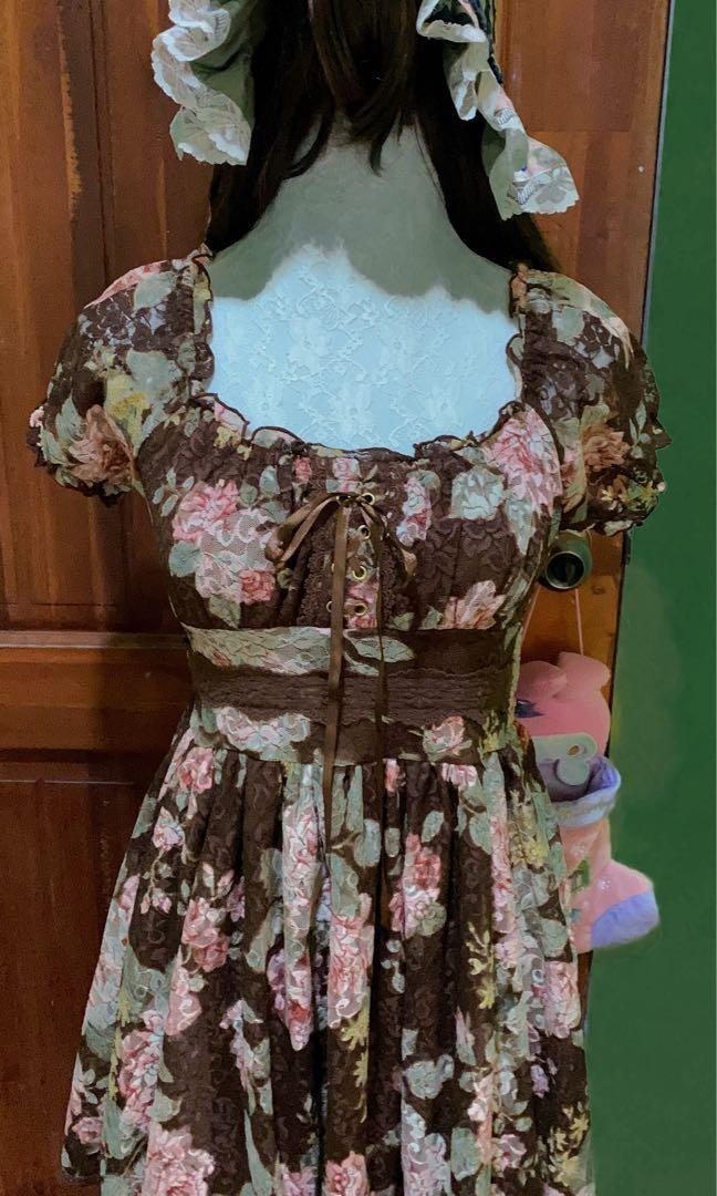 liz lisa brown floral dress from japan, Women's Fashion, Dresses u0026 Sets,  Dresses on Carousell