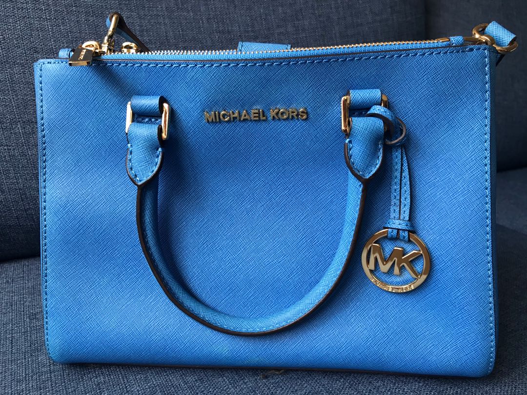 Michael kors sutton saffiano blue leather satchel on sale