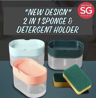 MR.SIGA Dish Soap Dispenser with Sponge Holder and Scrub Sponge Set, Kitchen Soap Dispenser with 30 oz Large Capacity and 6 Pack Non Scratch Dish