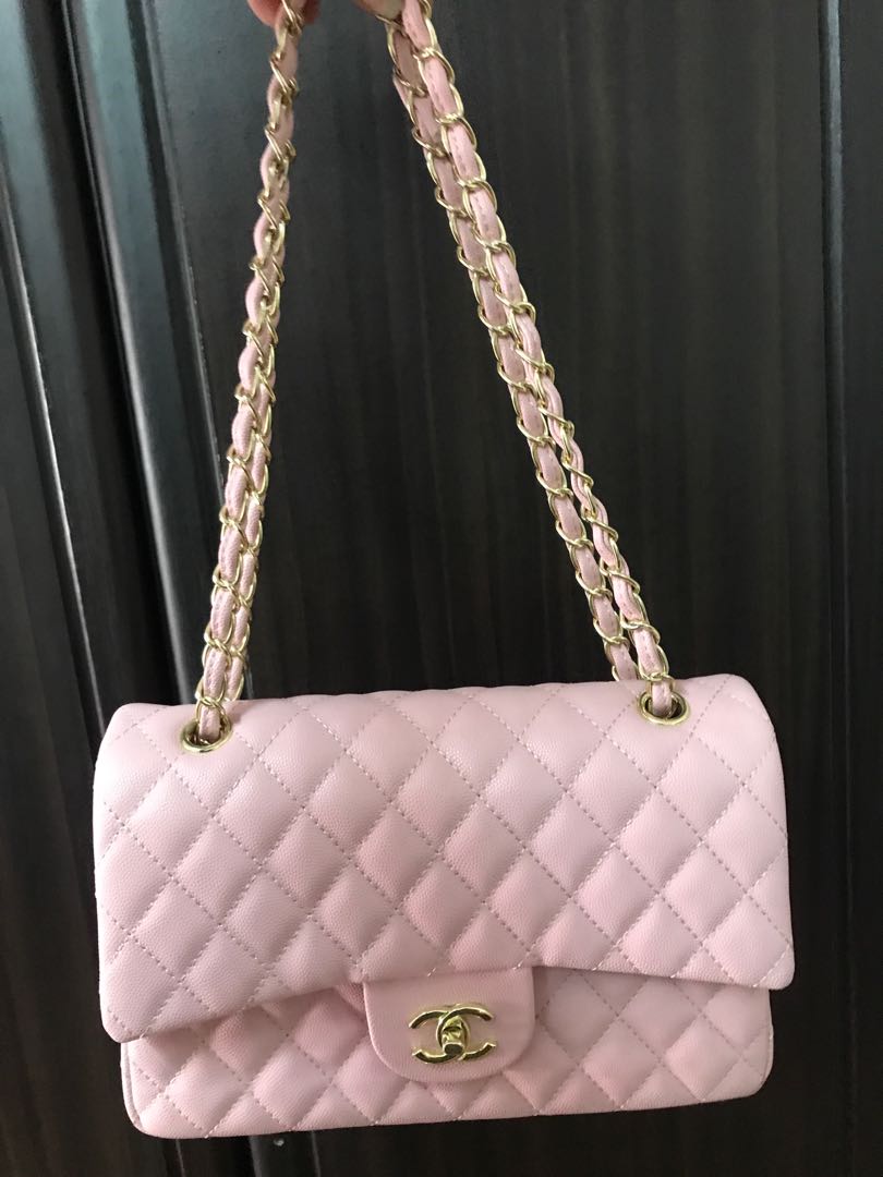 pink chanel bag with gold hardware